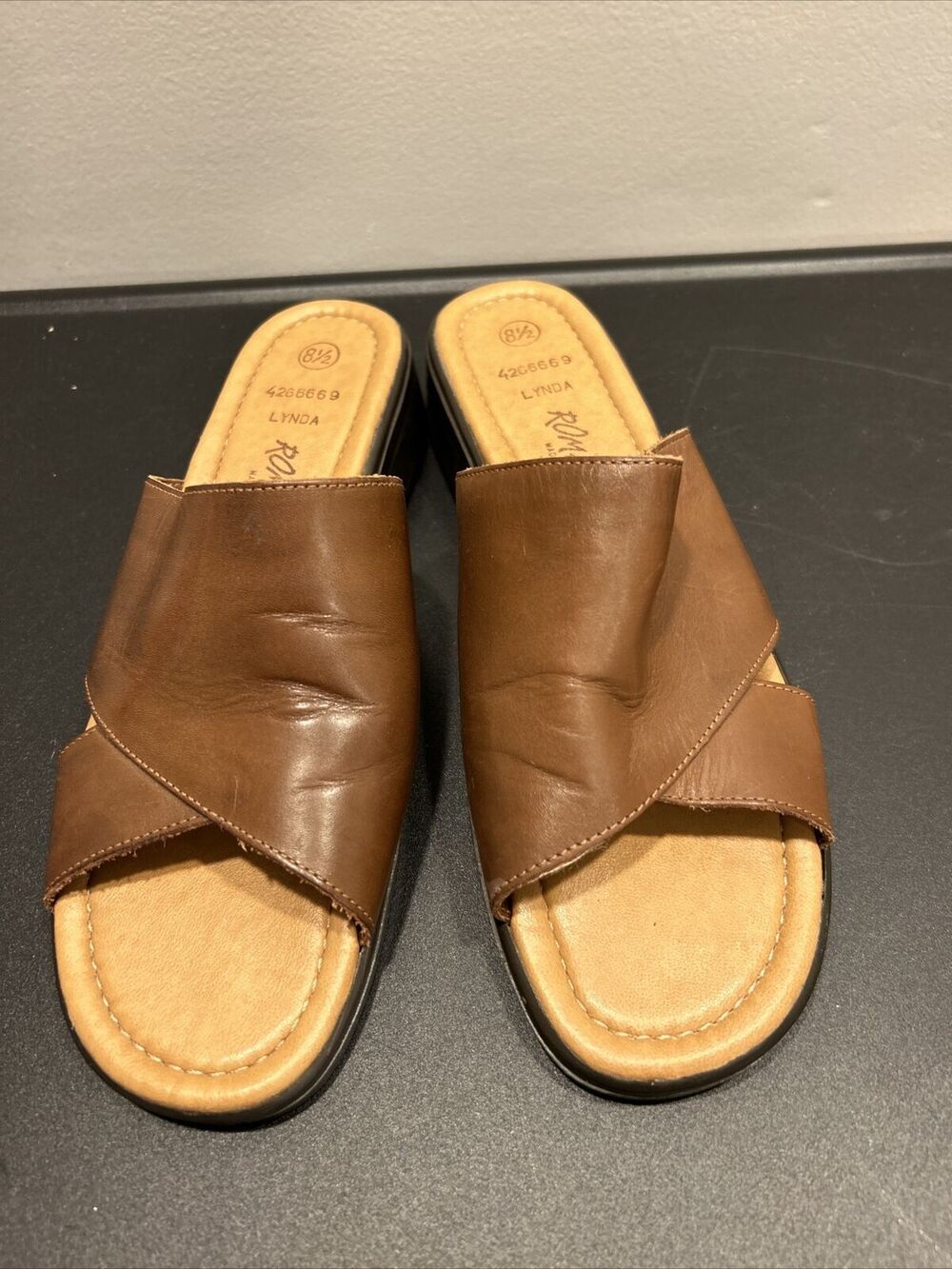 Romano Brazil Genuine Leather Size 8.5 Brown Lynda Sandals Slides Slip On